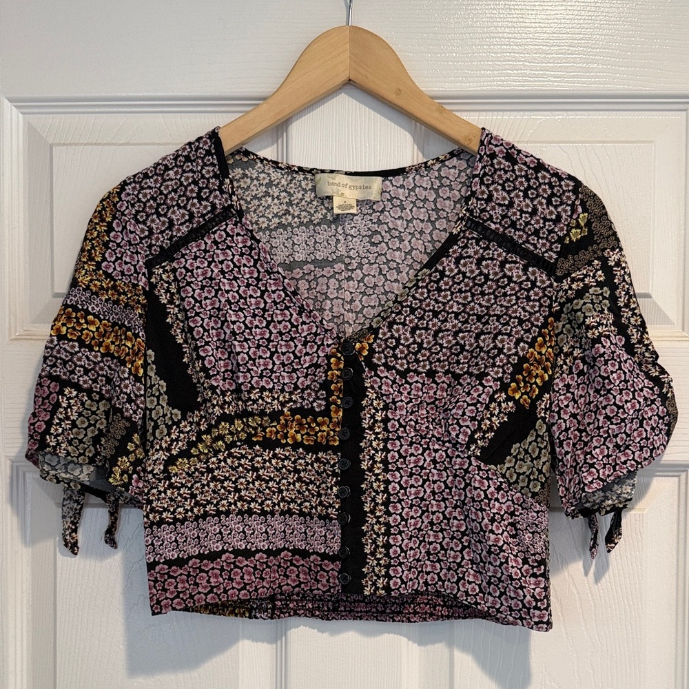 Band of Gypsies Floral Striped Patchwork Blouse - Crop Top